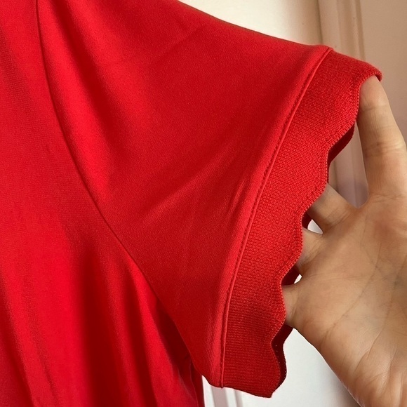 Nwot Susan Graver Liquid Knit Scalloped Trim Coral Top Tee T-Shirt Medium M - Picture 5 of 11